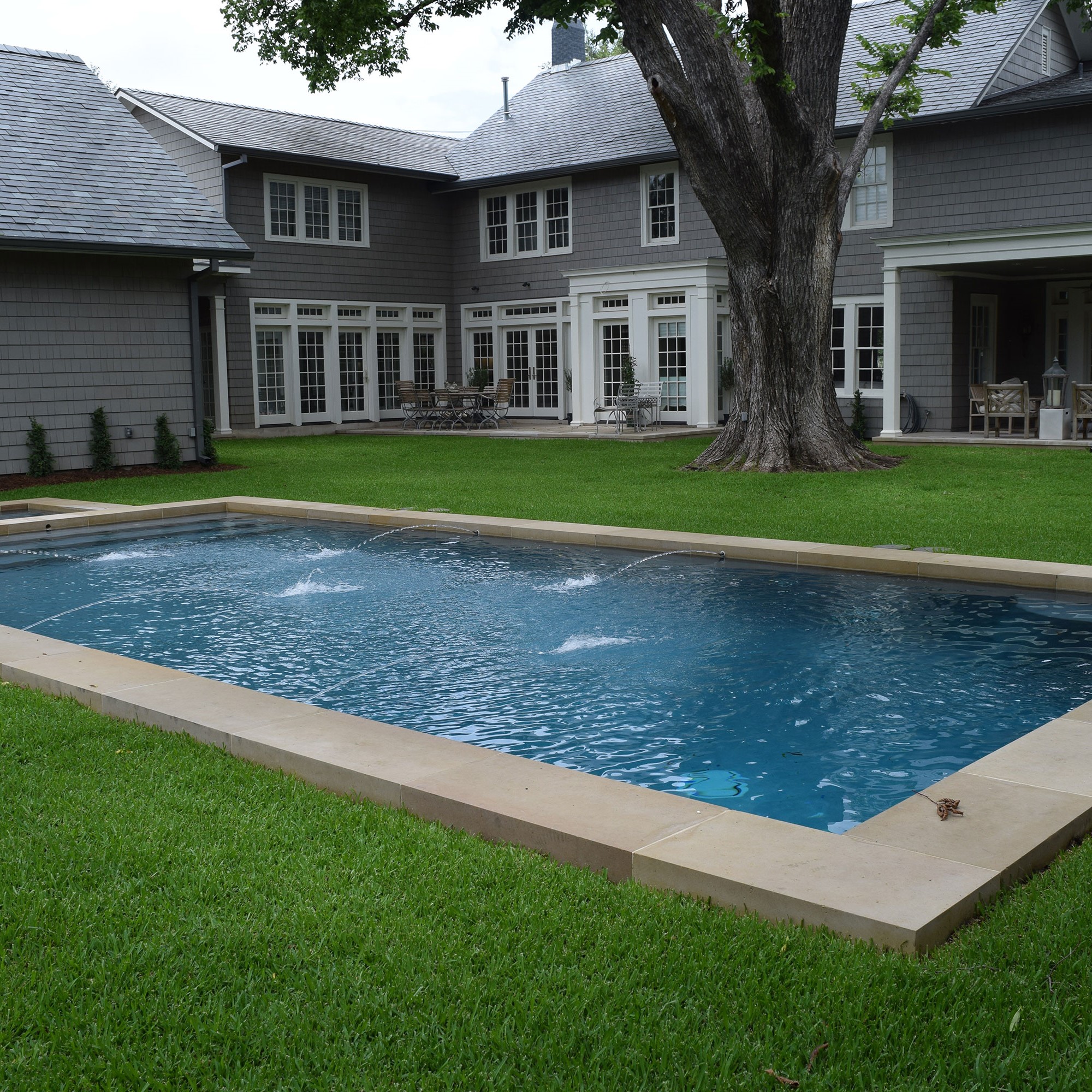 Deep crystalline pool with water jets